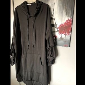 Hoodie Sweater Dress with Ruffled Sleeves